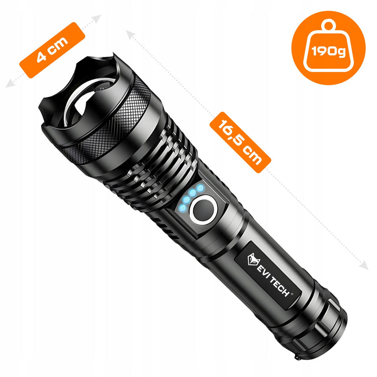 Galingas taktinis LED žibintuvėlis XHP90, 1500 lm, USB-C, zoom