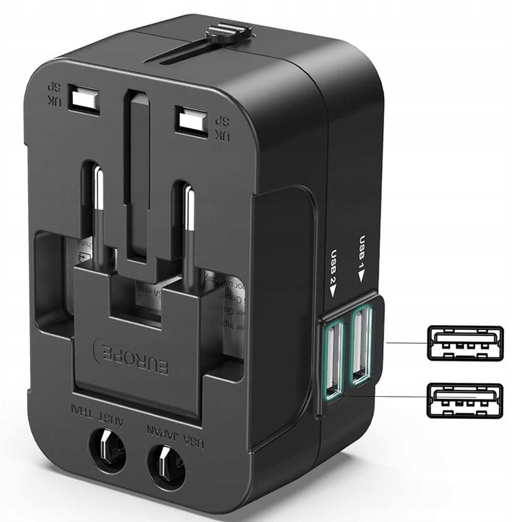 Kelioninis adapteris „Renew Force“ su 2 USB lizdais, EU / UK / US / AUS
