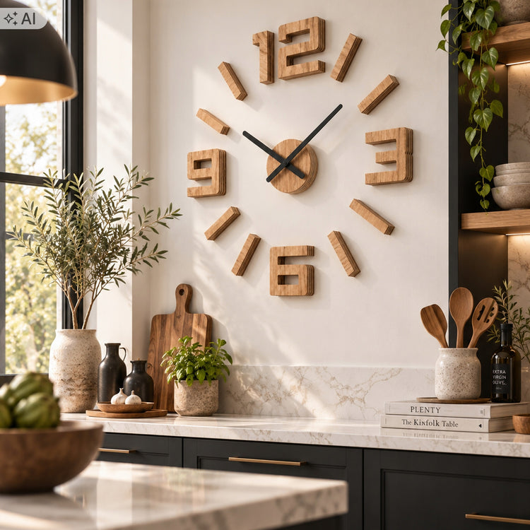 Didelis klijuojamas ąžuolinis 3D sieninis laikrodis „ModernClock Lotus“, 75 cm