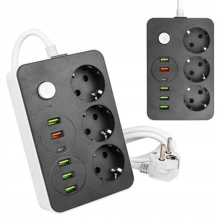 Ilgintuvas su kroviklio funkcija „Masterled“, 3 lizdai, 6× USB, 2 m, juodas