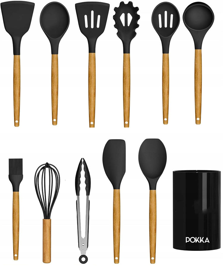 Silikoninių virtuvės įrankių rinkinys „Pokka Exclusive“, 12 vnt., juodas