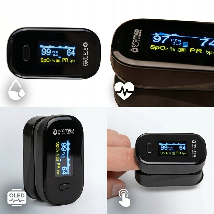 Pirštinis pulsoksimetras „Oromed ORO-OXIMETER“ su OLED ekranu, juodas