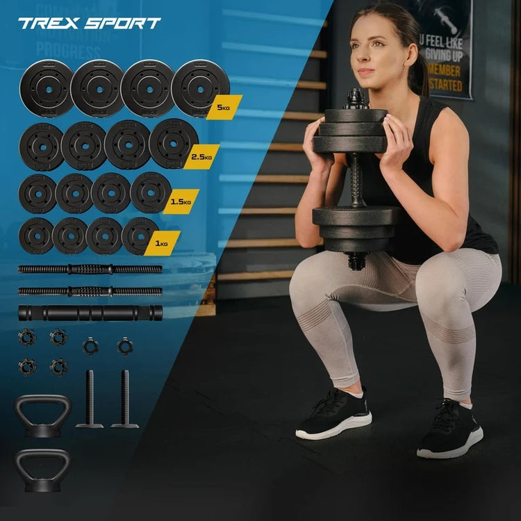 Reguliuojamų svarmenų rinkinys „Trex Sport“ 2 × 20 kg (40 kg) su grifu ir girios funkcija