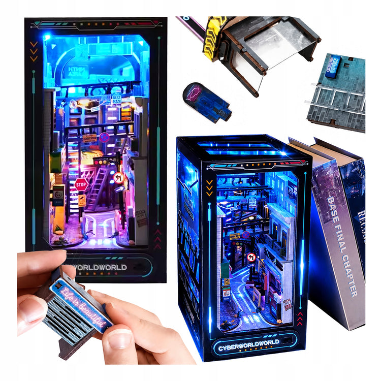 Medinis 3D miniatiūros modelis „Cyberpunk“ su LED, 200 dalių