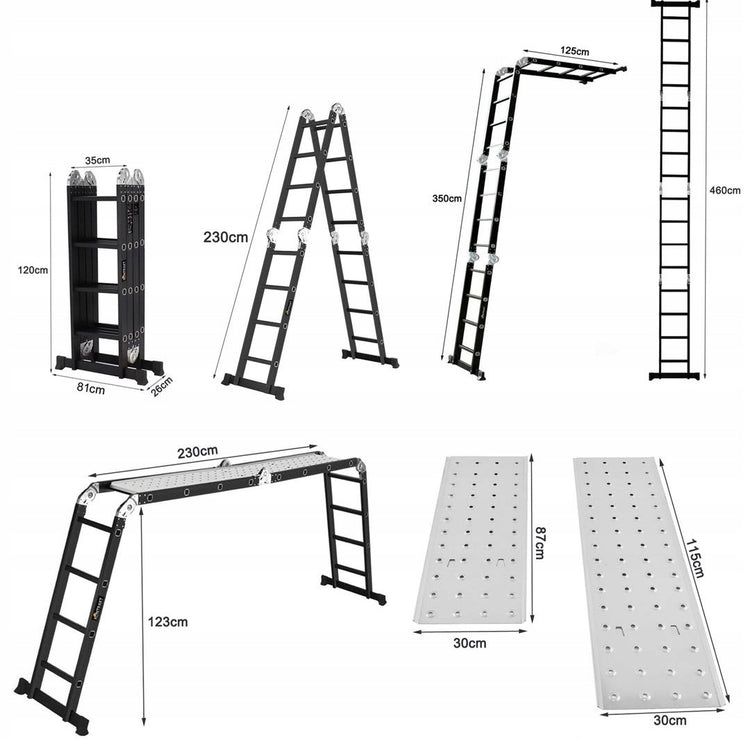 Daugiafunkcės aliuminės kopėčios su platforma „Kontrakt“ 4×4, 5,6 m, 150 kg