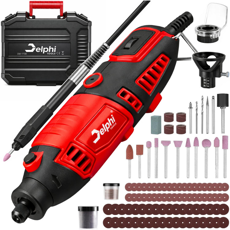 Daugiafunkcis mini šlifuoklis-graviruoklis „Delphi Tools“, 170 W, su XXL priedų rinkiniu