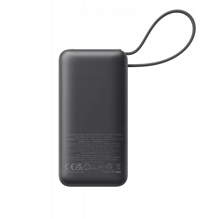 Išorinis akumuliatorius su integruotu USB-C laidu ir ekranu „Anker“ 10000 mAh, pilkas