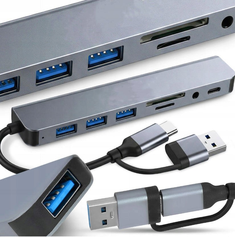 USB-C šakotuvas „Eurolook“ 8 in 1: USB 3.0, SD skaitytuvas ir garso jungtis