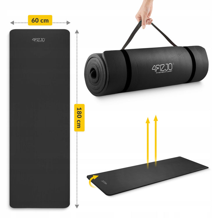 NBR jogos ir mankštos kilimėlis su nešiojimo diržu, 180 × 60 × 1,5 cm – nuotrauka 5