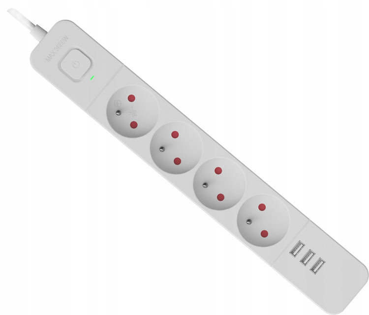 Ilgintuvas su apsauga nuo viršįtampių „Defender“, 4 lizdai, 3× USB, 1,5 m