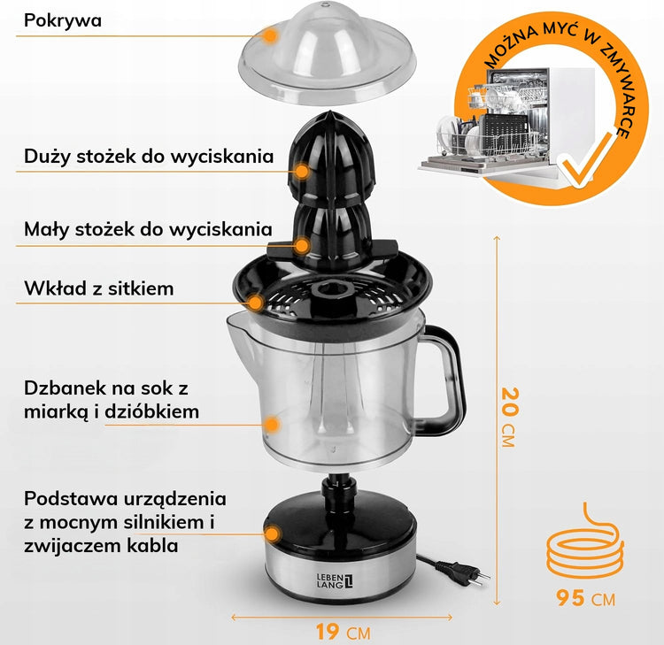 Elektrinė citrusinių vaisių sulčiaspaudė „Lebenlang“, 700 ml