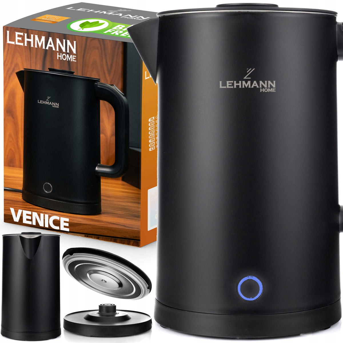 Belaidis plieninis virdulys su filtru, 1,7 l, 2200 W, juodas – nuotrauka 1