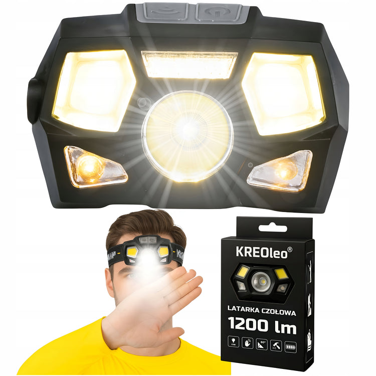 Galingas COB LED žibintuvėlis ant galvos, iki 1200 lm, įkraunamas – nuotrauka 1