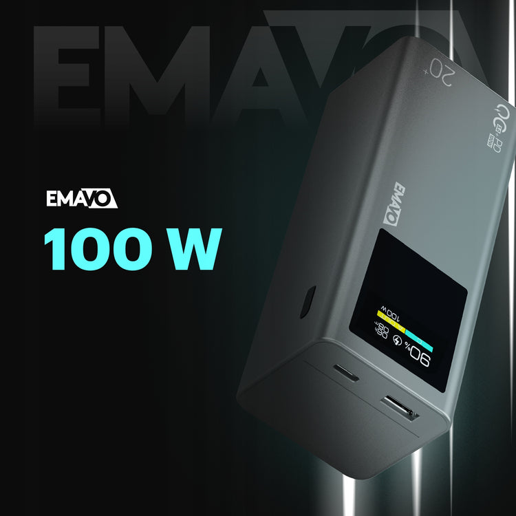 Išorinė baterija „Emavo“ 20000 mAh, PD 100 W, nešiojamiesiems kompiuteriams