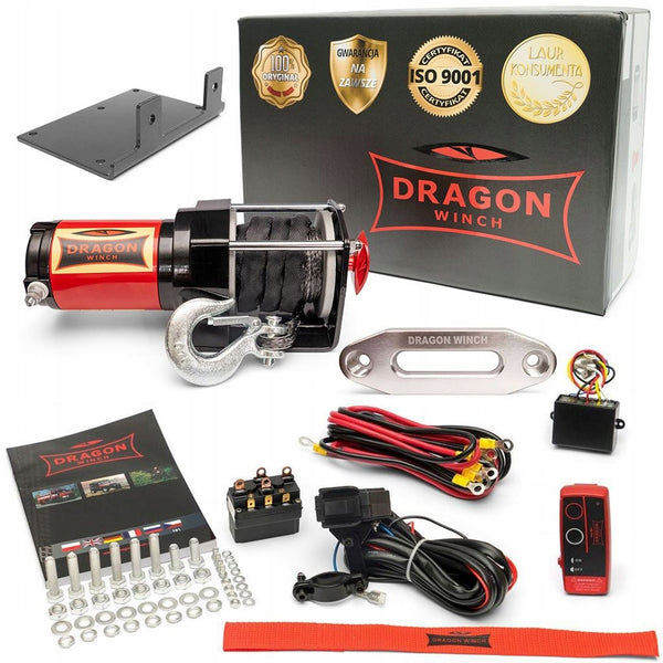 Elektrinė gervė „Dragon Winch“ 12 V, 3000 lb (1,4 t), su sintetiniu lynu ir pultu