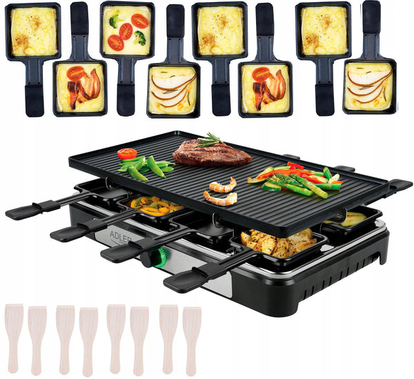 Elektrinis raclette grilis 8 asmenims su dviguba plokšte, 1400 W