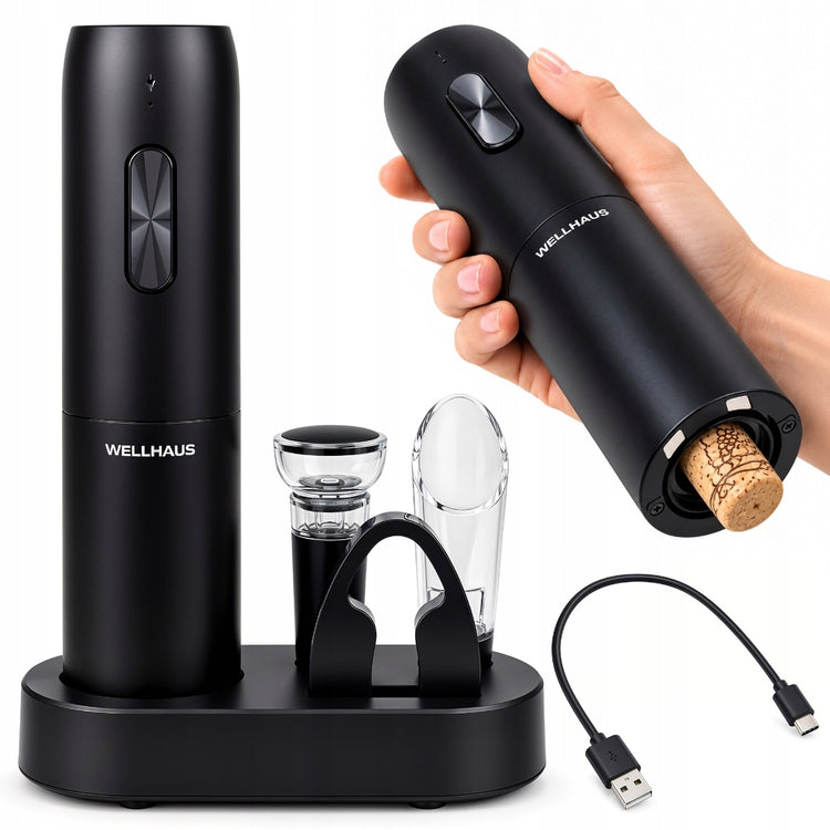Elektrinis vyno kamščiatraukis „Wellhaus“ su įkrovimo stoteliu, USB-C