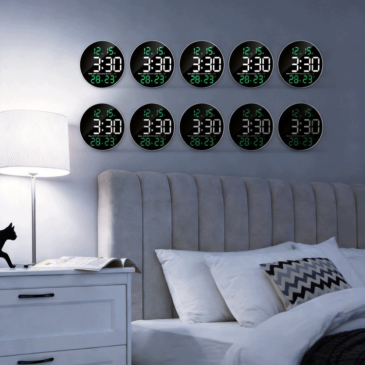 Apvalus sieninis skaitmeninis LED laikrodis, modernus, juodas