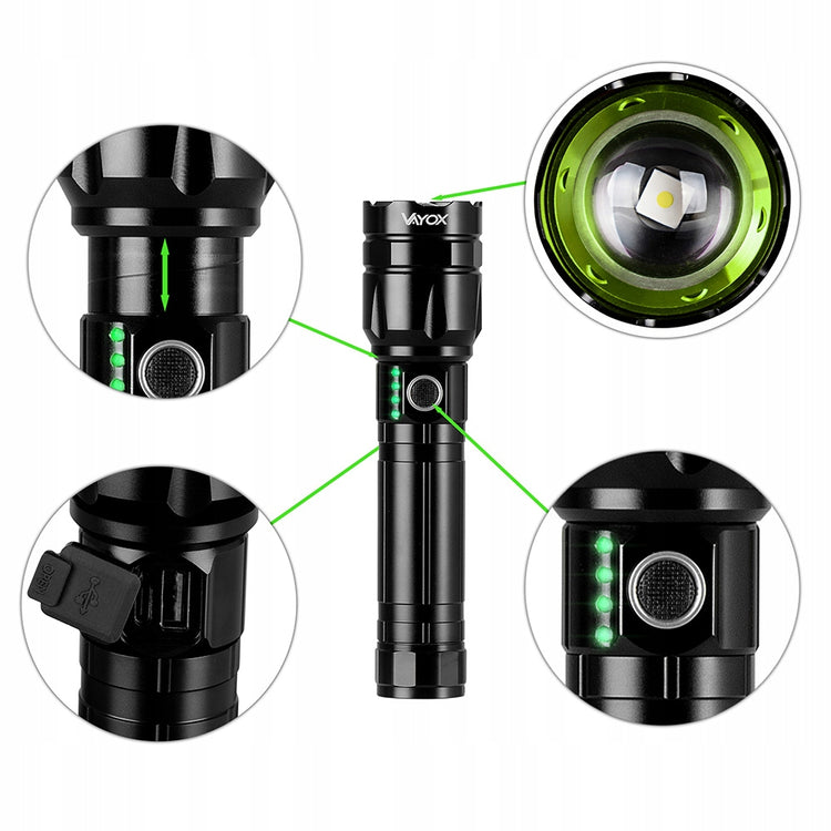 Akumuliatorinis taktinis LED žibintuvėlis „Vayox Pro“ 1060 lm, USB-C, zoom