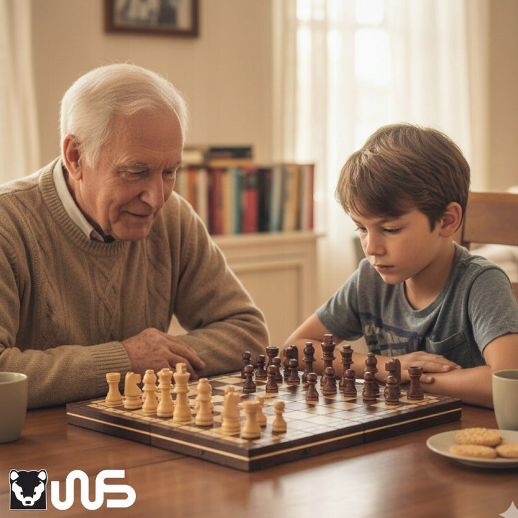 Medinis šachmatų ir šaškių rinkinys su sulankstoma lenta