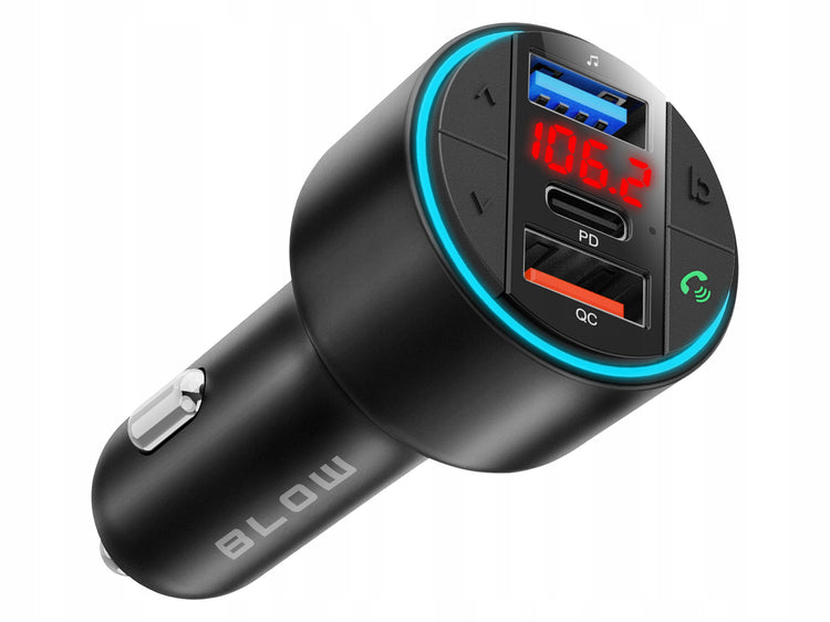 Bluetooth 5.3 FM siųstuvas su krovikliu „Blow“ USB-C PD 30 W, LED