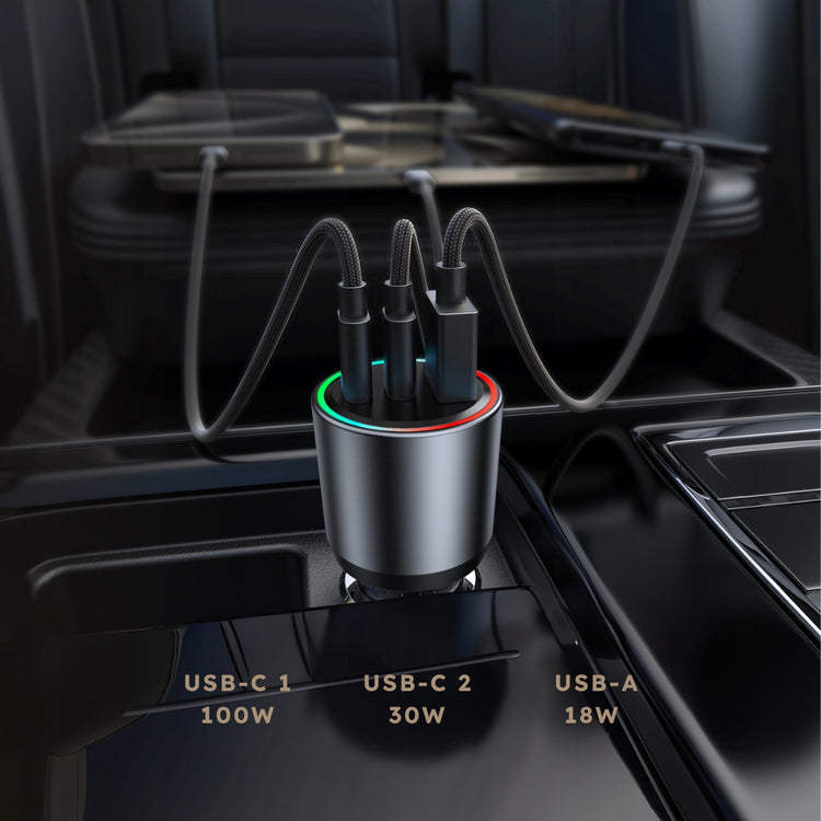 Automobilinis kroviklis „Boste“ 130 W: 3 jungtys USB-A / USB-C, QC, PD