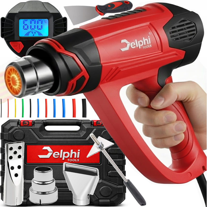 Karšto oro pūstuvas „Delphi Tools“ su LCD ekranu, 1800 W, 600 °C