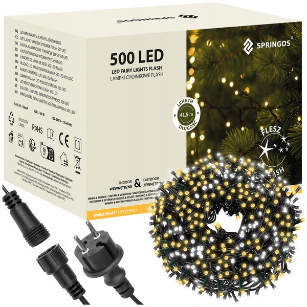 Lauko kalėdinė girlianda „Springos“ 500 LED su blyksniu, 40 m, šiltai balta, IP44