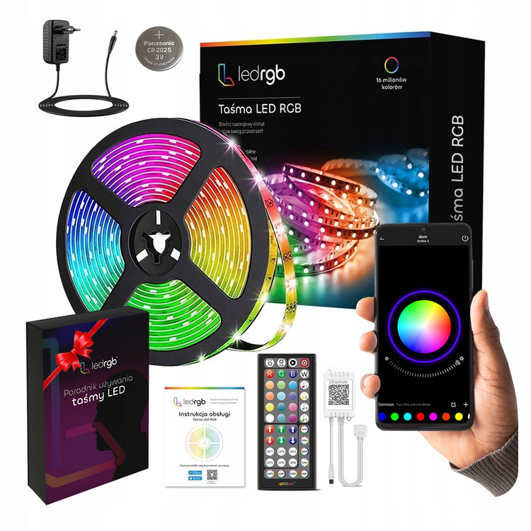 RGB LED juosta 10 m su Bluetooth, pultu ir muzikos režimu