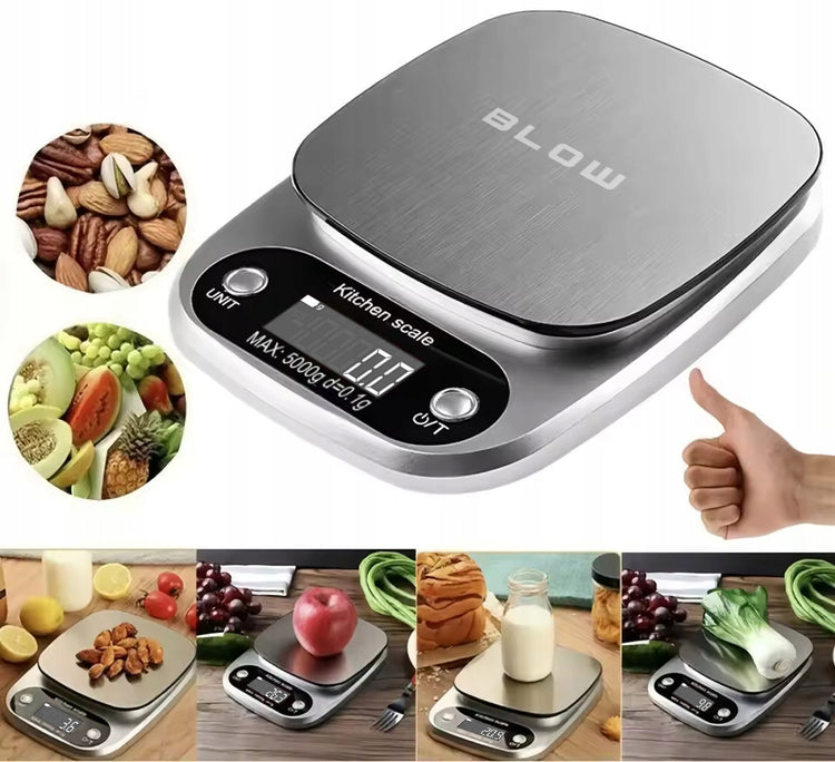 Elektroninės virtuvinės svarstyklės „Blow KS203“, 5 kg / 0,1 g, sidabrinės
