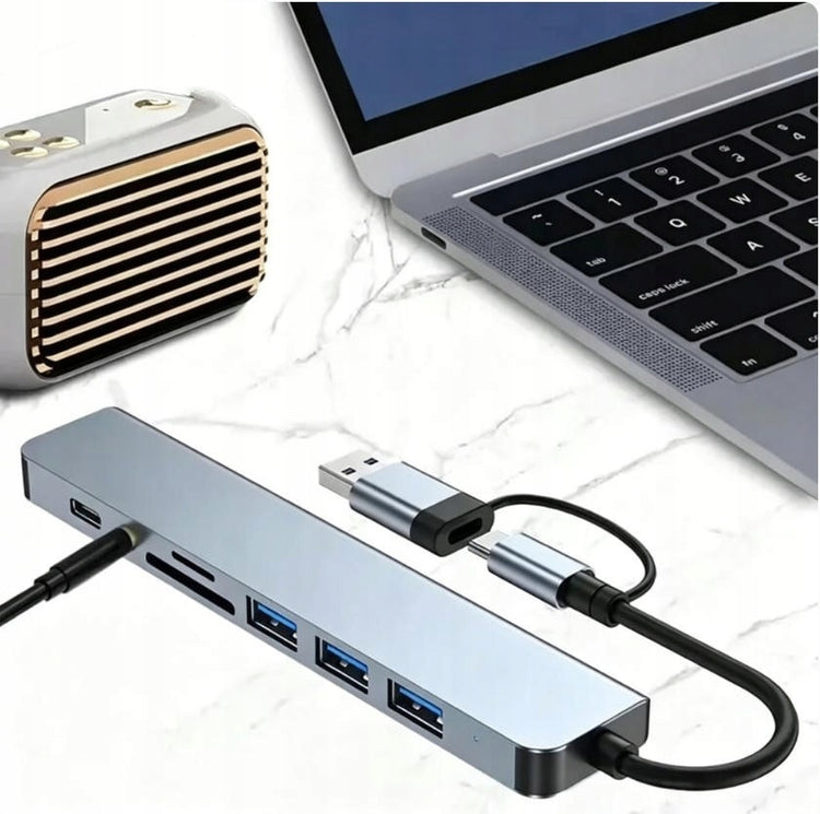 USB-C šakotuvas „Eurolook“ 8 in 1: USB 3.0, SD skaitytuvas ir garso jungtis