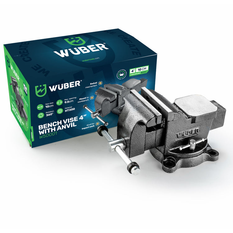 Ketaus šaltkalvio spaustuvas su priekalu „Wuber“, besisukantis 360°, 100 mm