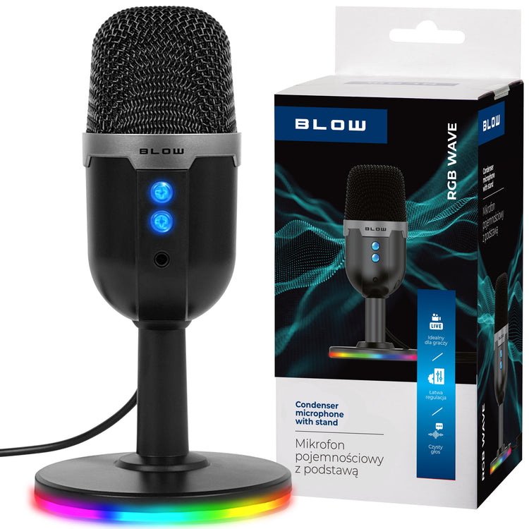 Žaidimų mikrofonas „Blow RGB Wave“, kondensatorinis, USB