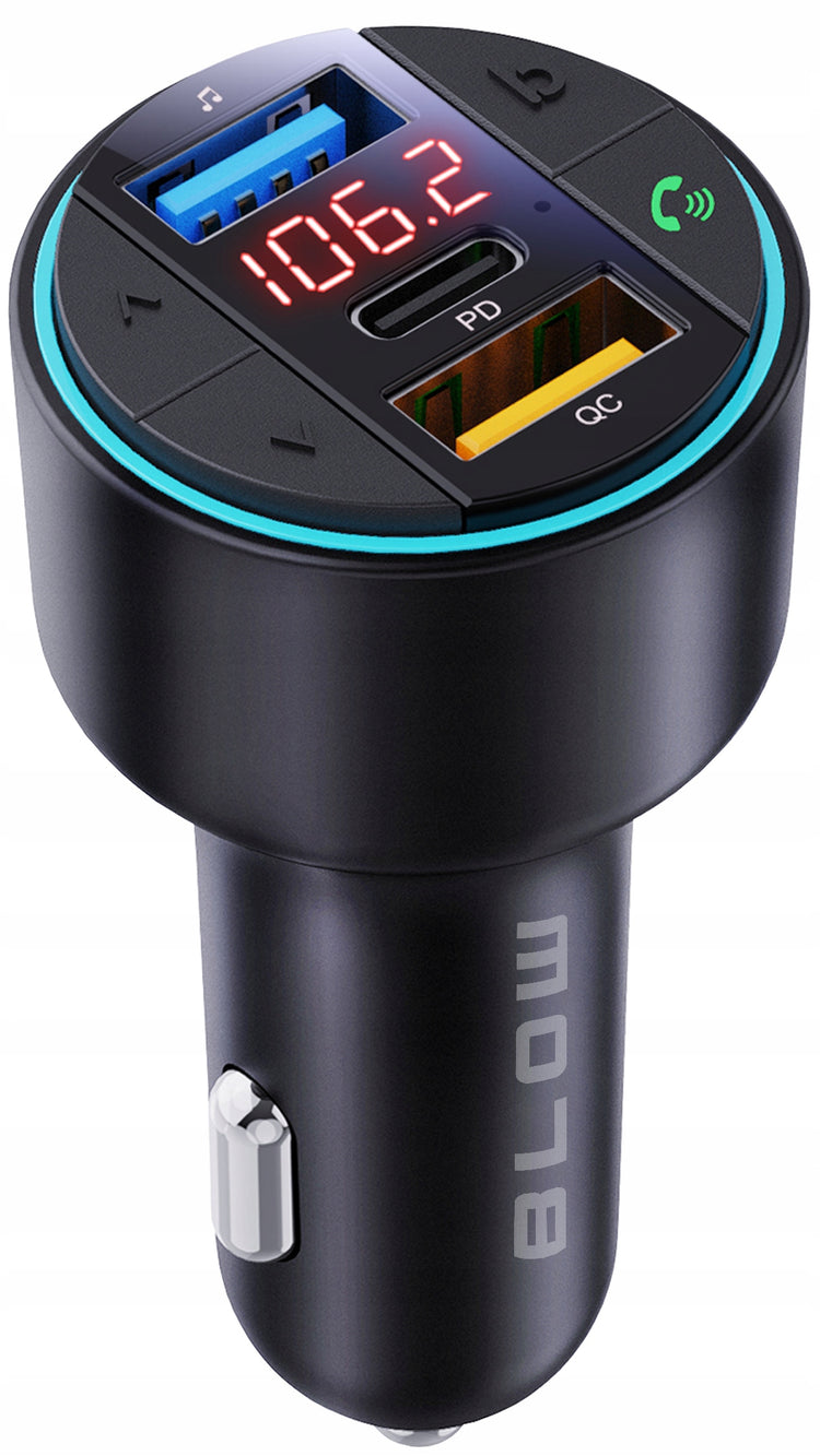 Bluetooth 5.3 FM siųstuvas su krovikliu „Blow“ USB-C PD 30 W, LED