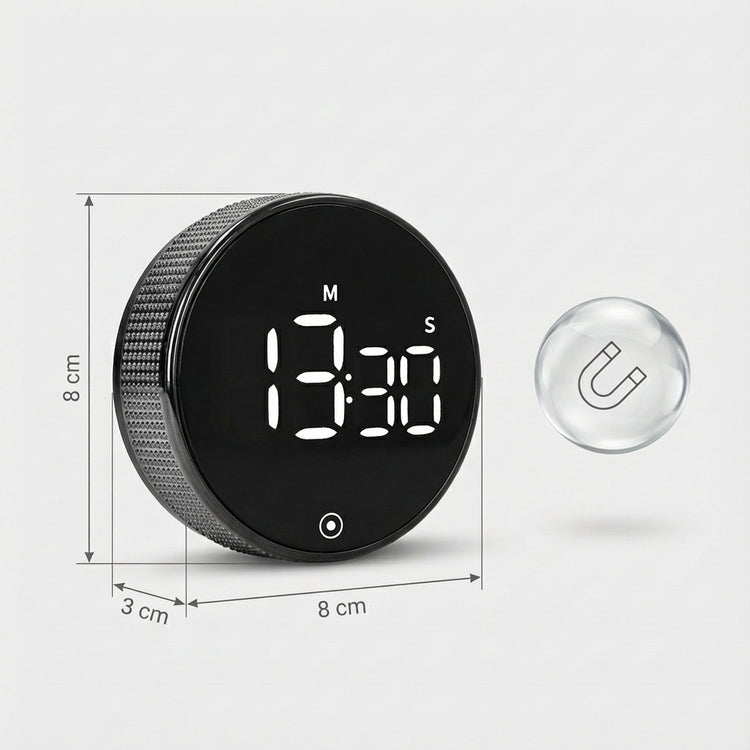 Elektroninis magnetinis virtuvės laikmatis su LED ekranu, 8 × 3 cm, juodas
