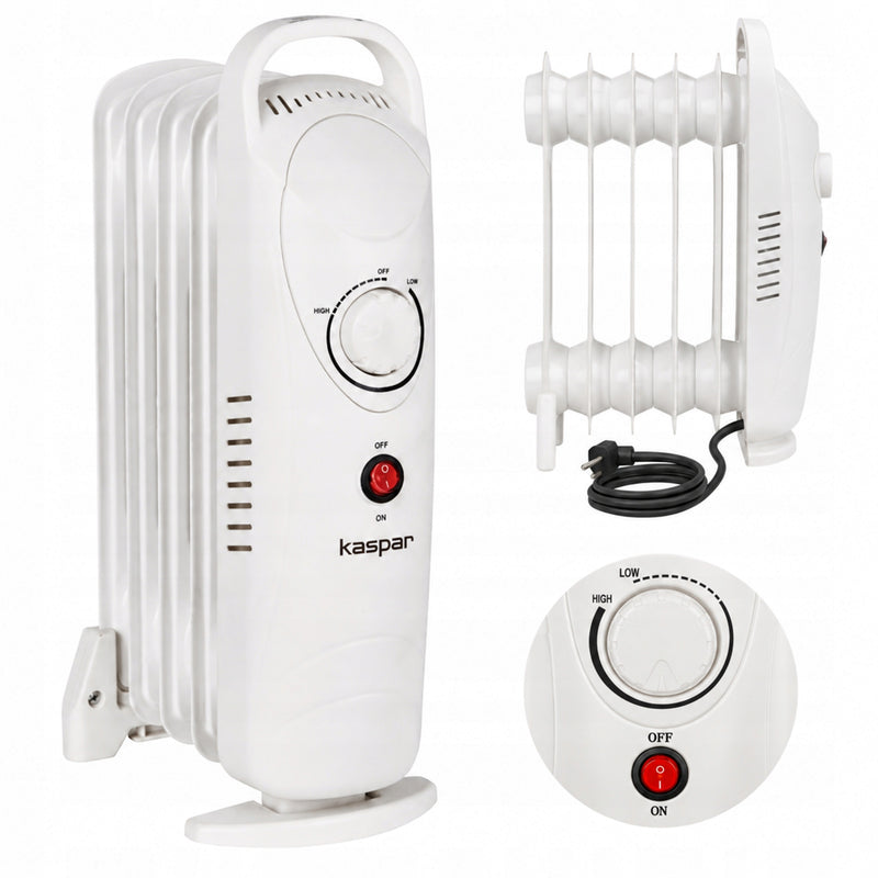 Mažas tepalinis radiatorius su termostatu, 500 W, 5 sekcijos