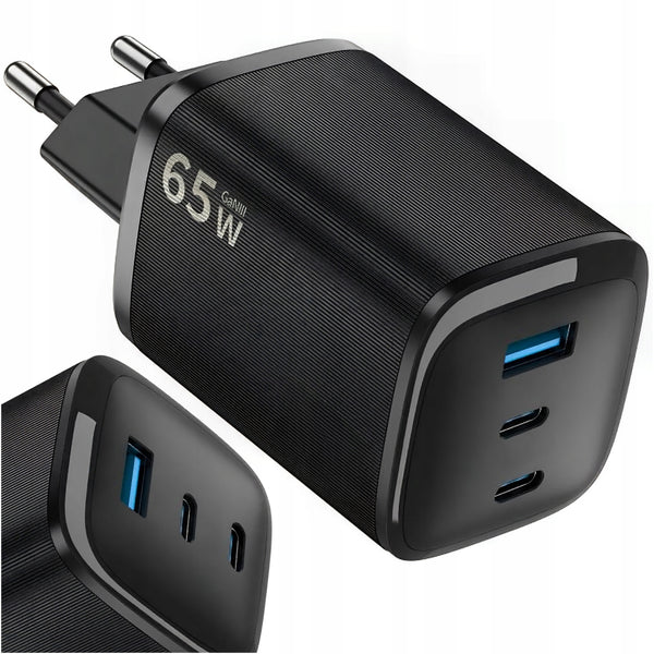 Greitasis GaN įkroviklis „Matnox“ 65 W su 2 USB-C ir USB-A, PD / QC 4.0