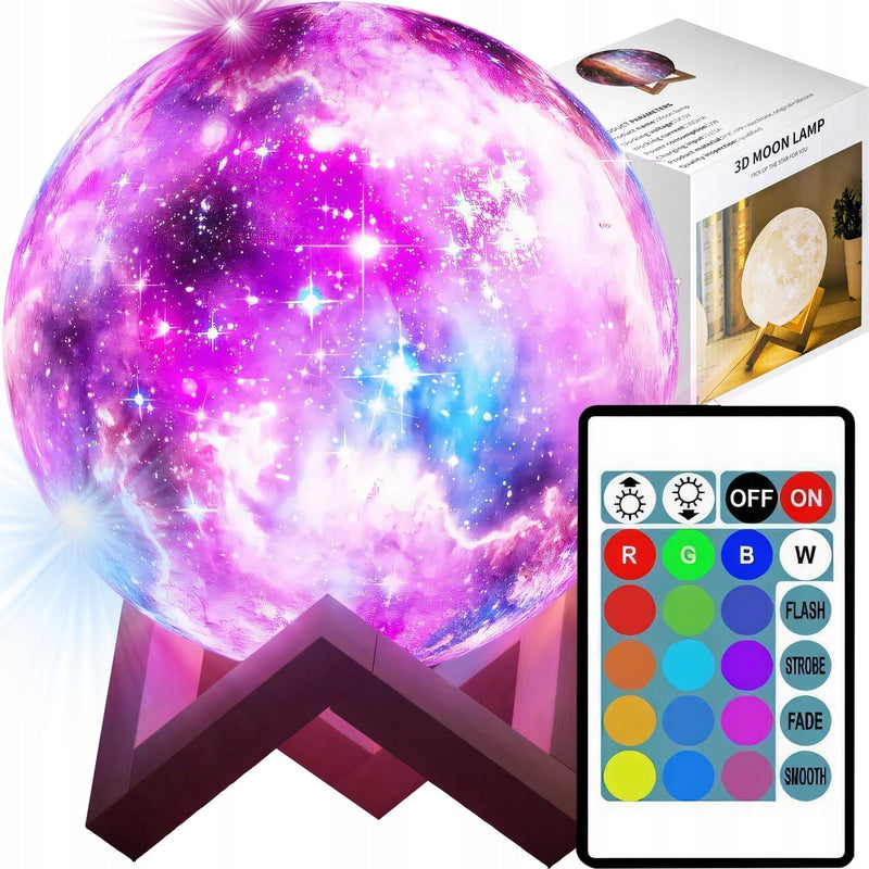 Šviečianti 3D mėnulio lempa su RGB ir pultu, įkraunama