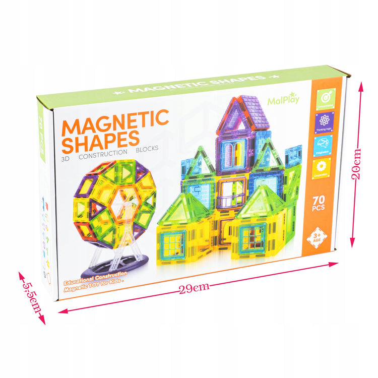 Didelis 3D magnetinis konstruktorius „MalPlay“, 70 detalių – nuotrauka 3