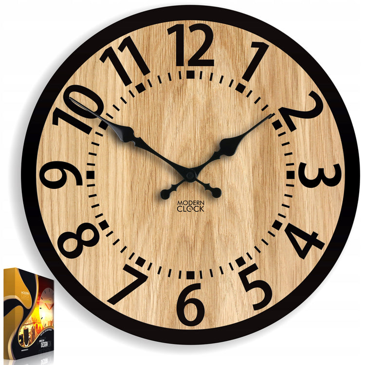 Ąžuolinis sieninis laikrodis „ModernClock Berlin“, tylus, Ø 33 cm