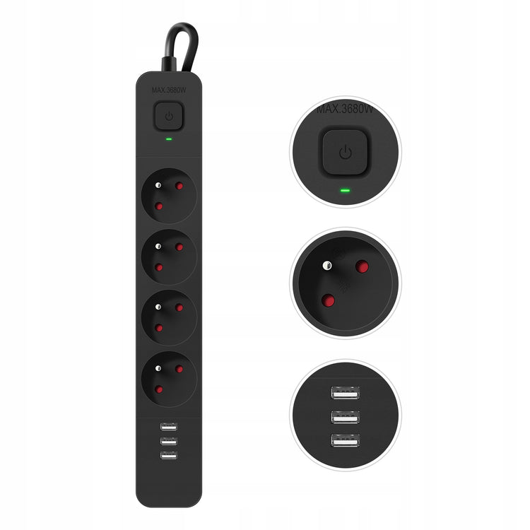 Ilgintuvas su apsauga nuo viršįtampių „Defender SFS 135“, 4 lizdai, 3× USB, 5 m