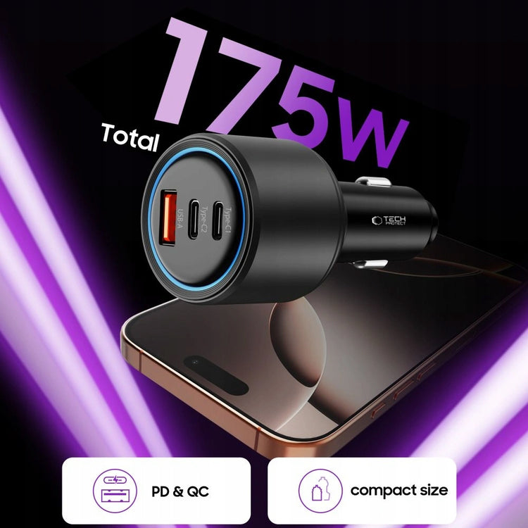 Automobilinis kroviklis „Tech-Protect CC04“ 175 W: USB-A + 2× USB-C, PD