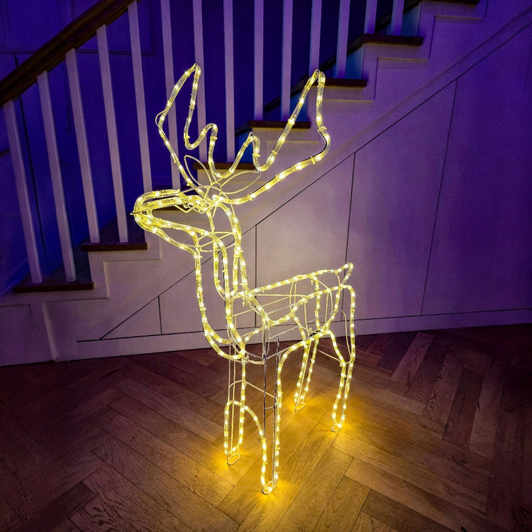 Šviečianti LED šiaurės elnio figūra, 90 cm, šiltai balta šviesa, lauko dekoracija