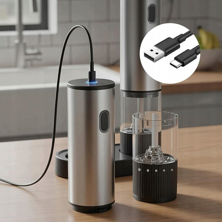 Elektrinių įkraunamų druskos ir pipirų malūnėlių rinkinys USB, 5 malimo režimai, 2 vnt.