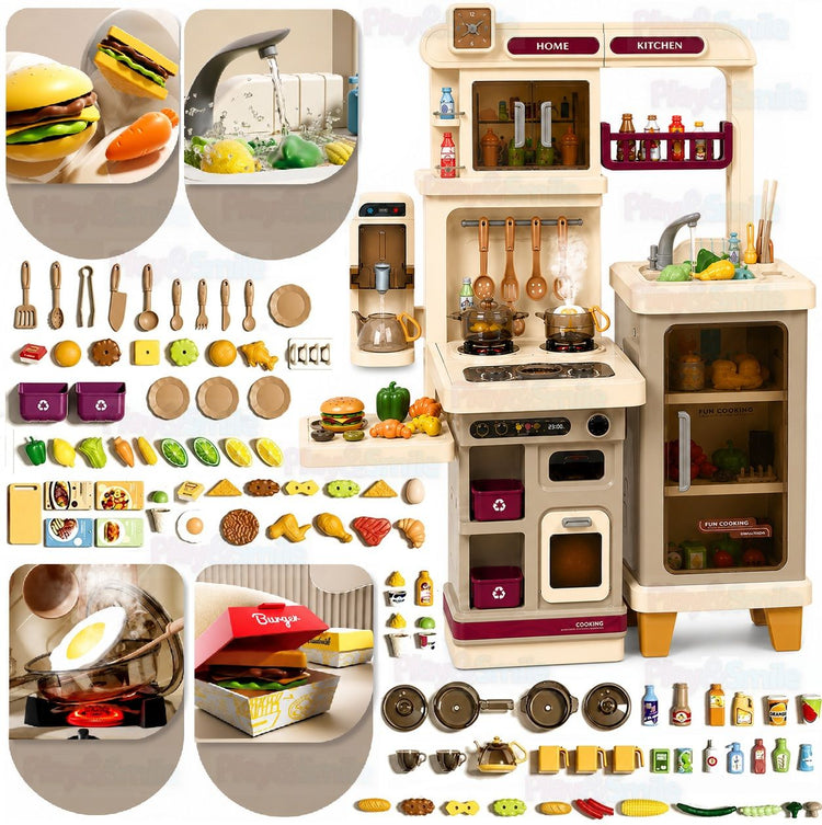 Vaikiška virtuvėlė „Play&Smile“ su veikiančiu čiaupu, garais ir orkaite