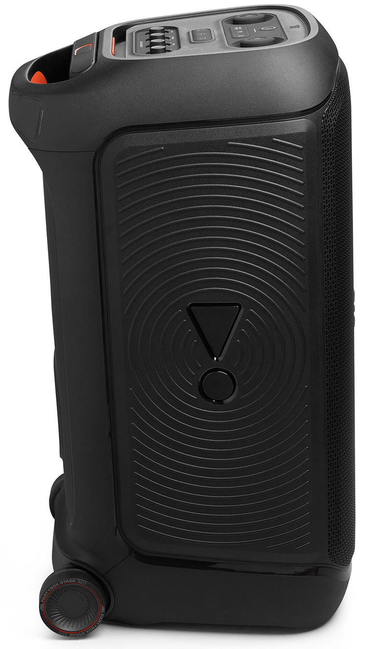 Didelė nešiojama kolonėlė „JBL PartyBox Stage 320“, 240 W, su karaoke ir šviesos efektais, juoda