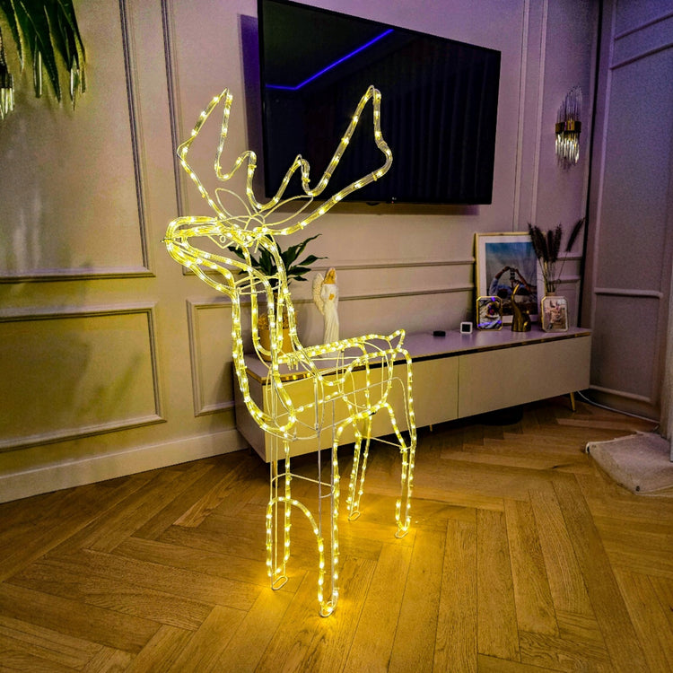 Šviečianti LED šiaurės elnio figūra, 90 cm, šiltai balta šviesa, lauko dekoracija