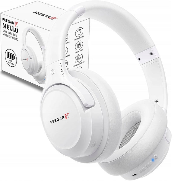 Belaidės ant ausų ausinės „Feegar Mello“, iki 65 val., Bluetooth 5.3, 6 EQ režimai, baltos