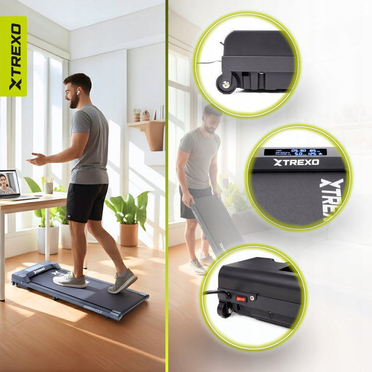 Elektrinis bėgimo takelis po stalu „XTREXO W100“ Walking Pad, 1–6 km/h