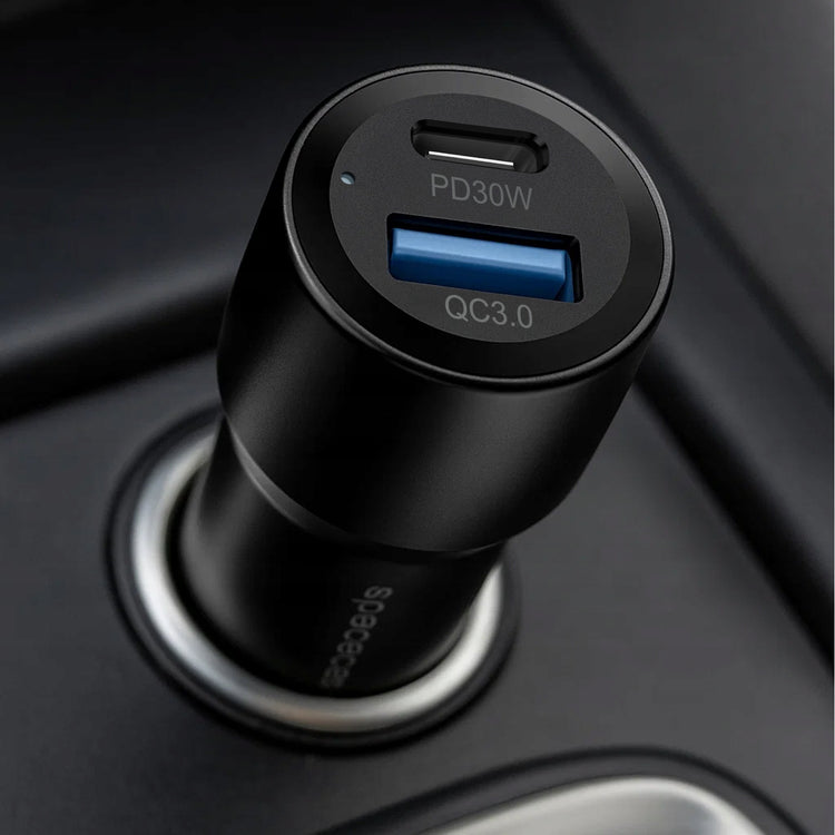 Automobilinis kroviklis „Spacecase“ 60 W: USB-A + USB-C, PD, QC 3.0, 12/24 V